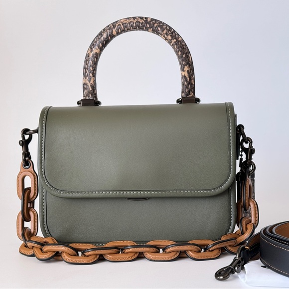 Coach Green Rogue Top Handle Bag With Snakeskin Handle C8506 - Picture 1 of 14